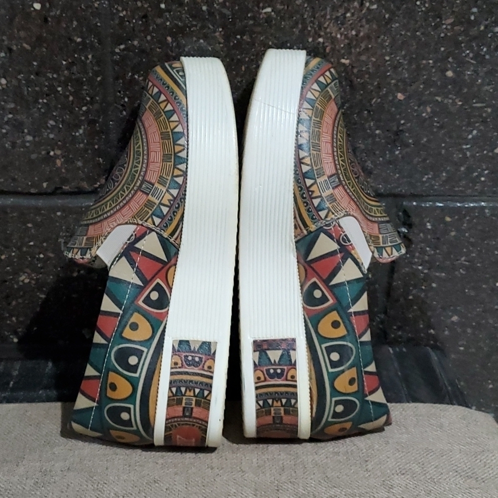 GOBY SLIP ON PLATFORM VEGAN CHUNKY SNEAKERS WITH AZTEC PRINT TRAINERS ART - Picture 9 of 14